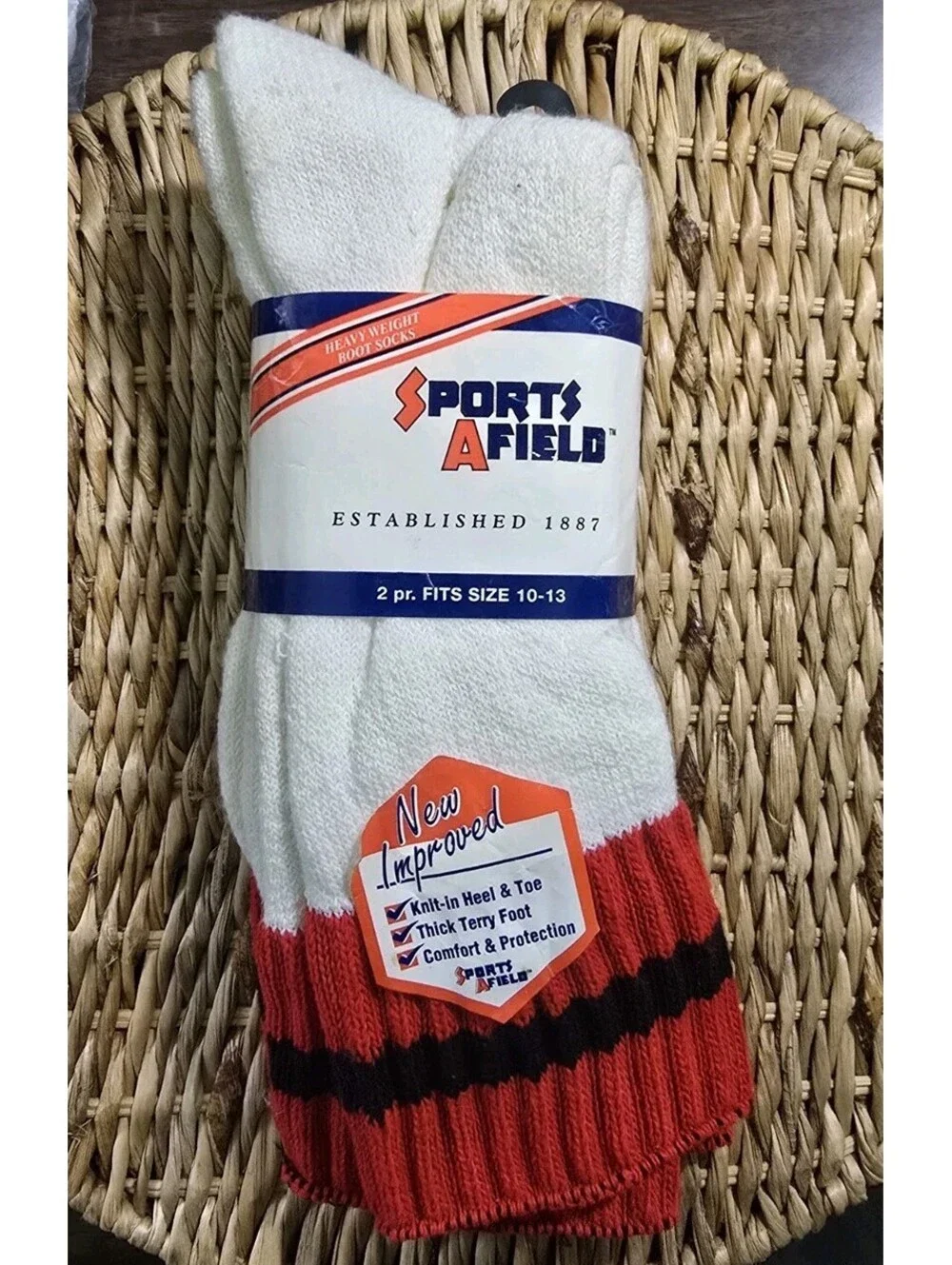 2 Pair NOS Vtg Athletic TUBE SOCKS. Red Black Stripes on White Sz 10-13.